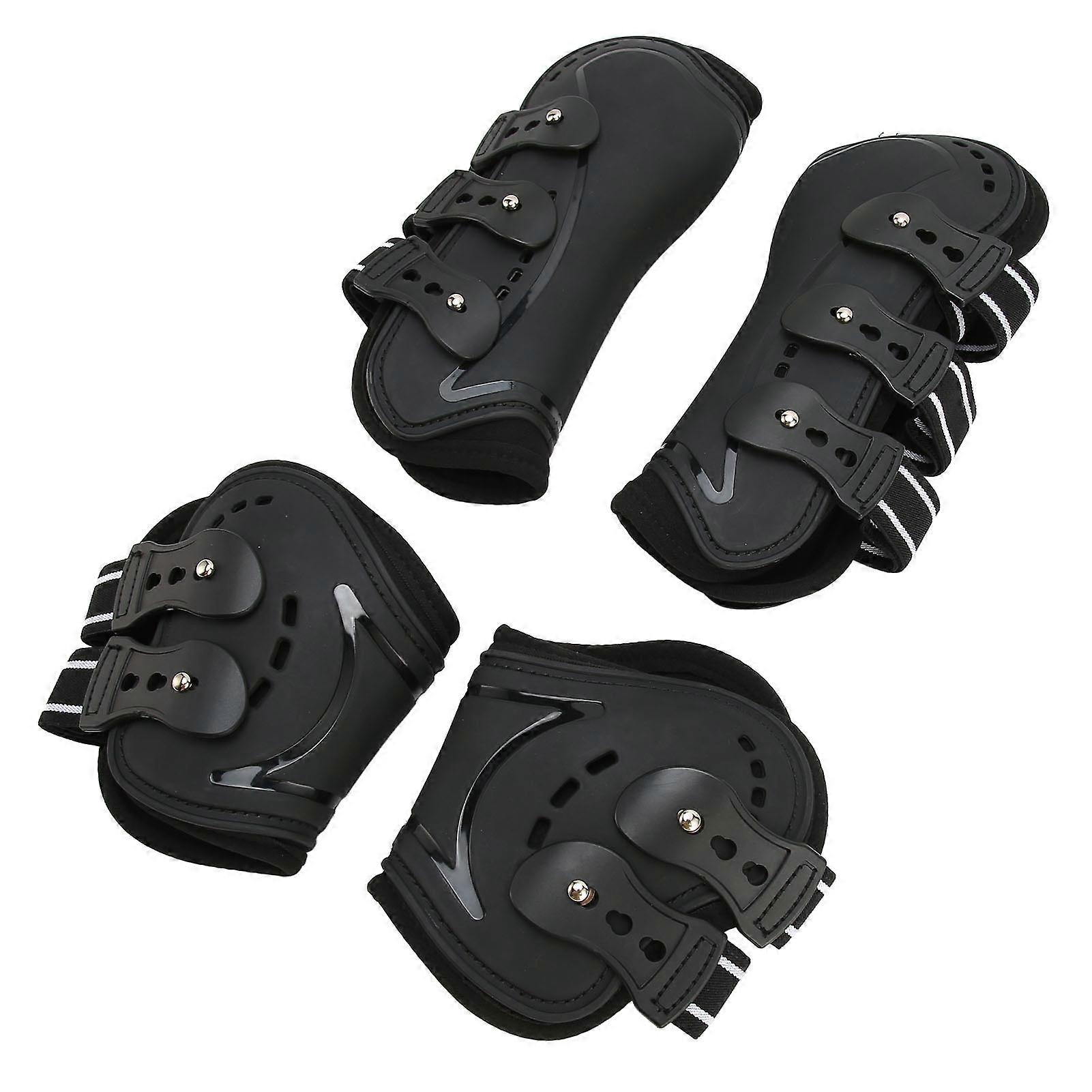 Horse Front Hind Leg Boots Shock Absorption Breathable Open Front PU Shell Horse Tendon Boots for Jumping Show Riding L 