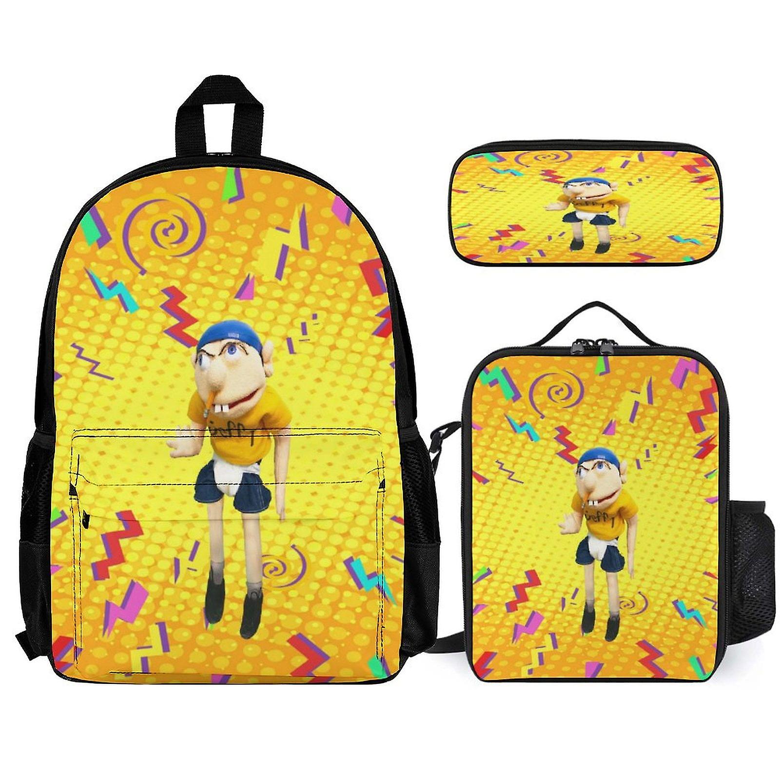 SML Jeffy Backpack 3 Piece Set Laptop Backpack with Pencil Case Lunch Bag Combination