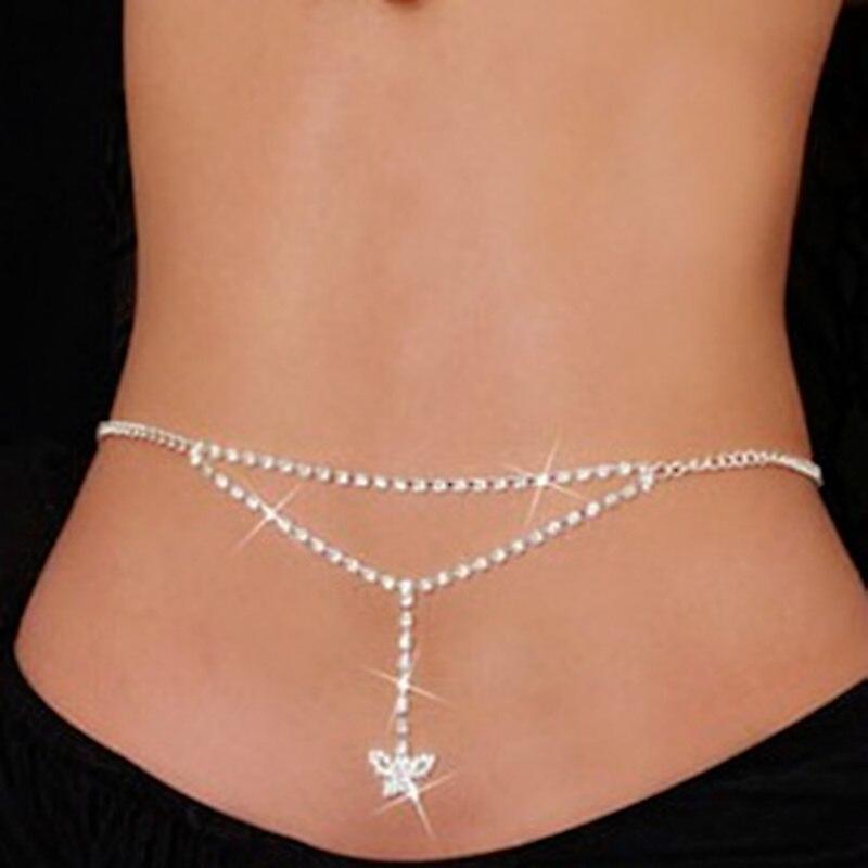 Chunky Fringes- Crystal Diamond, Waist Hip-high, Metal Chain Belt