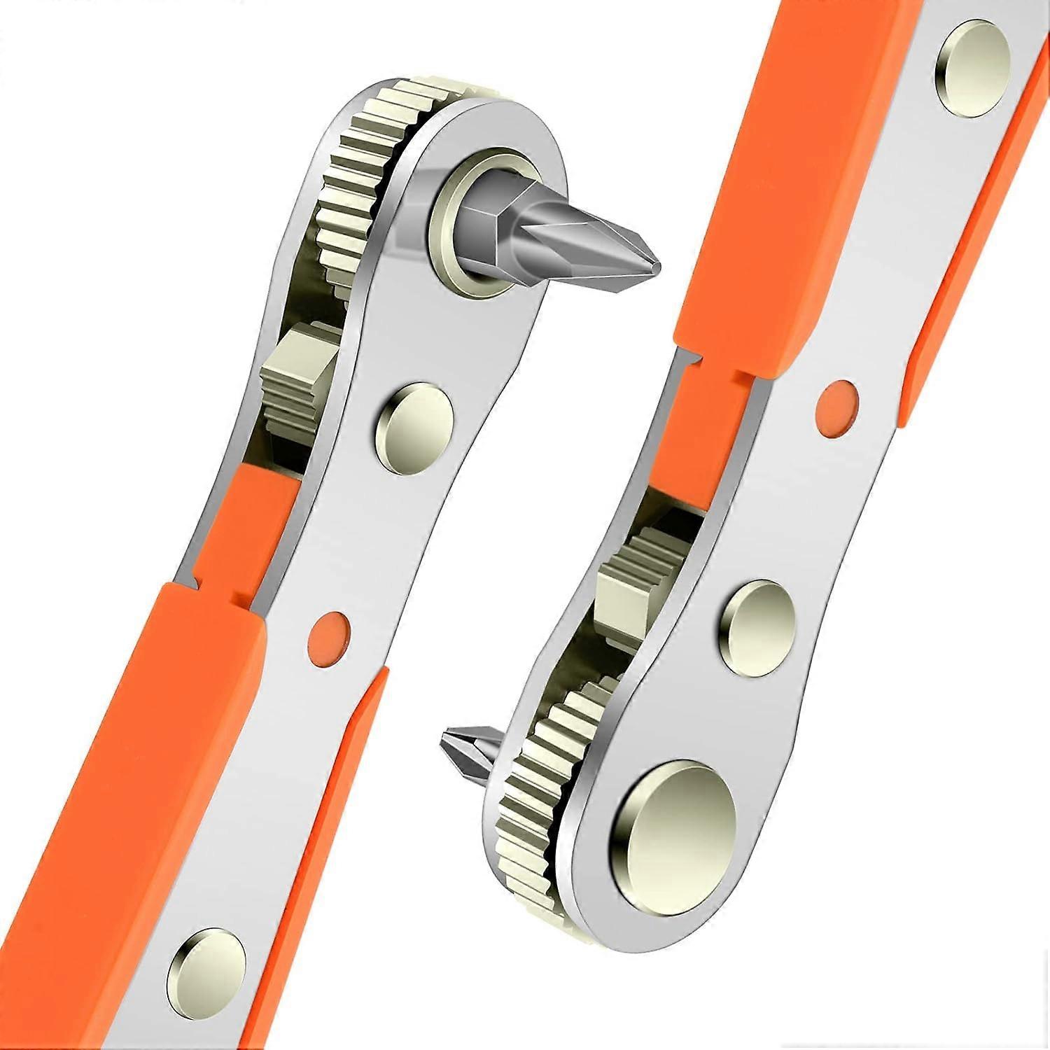 Mini Ratchet Wrench Right Angle Phillips Magnetic Screwdriver for Tight Spaces with 1/4" Drive High Torque Offset Reversible