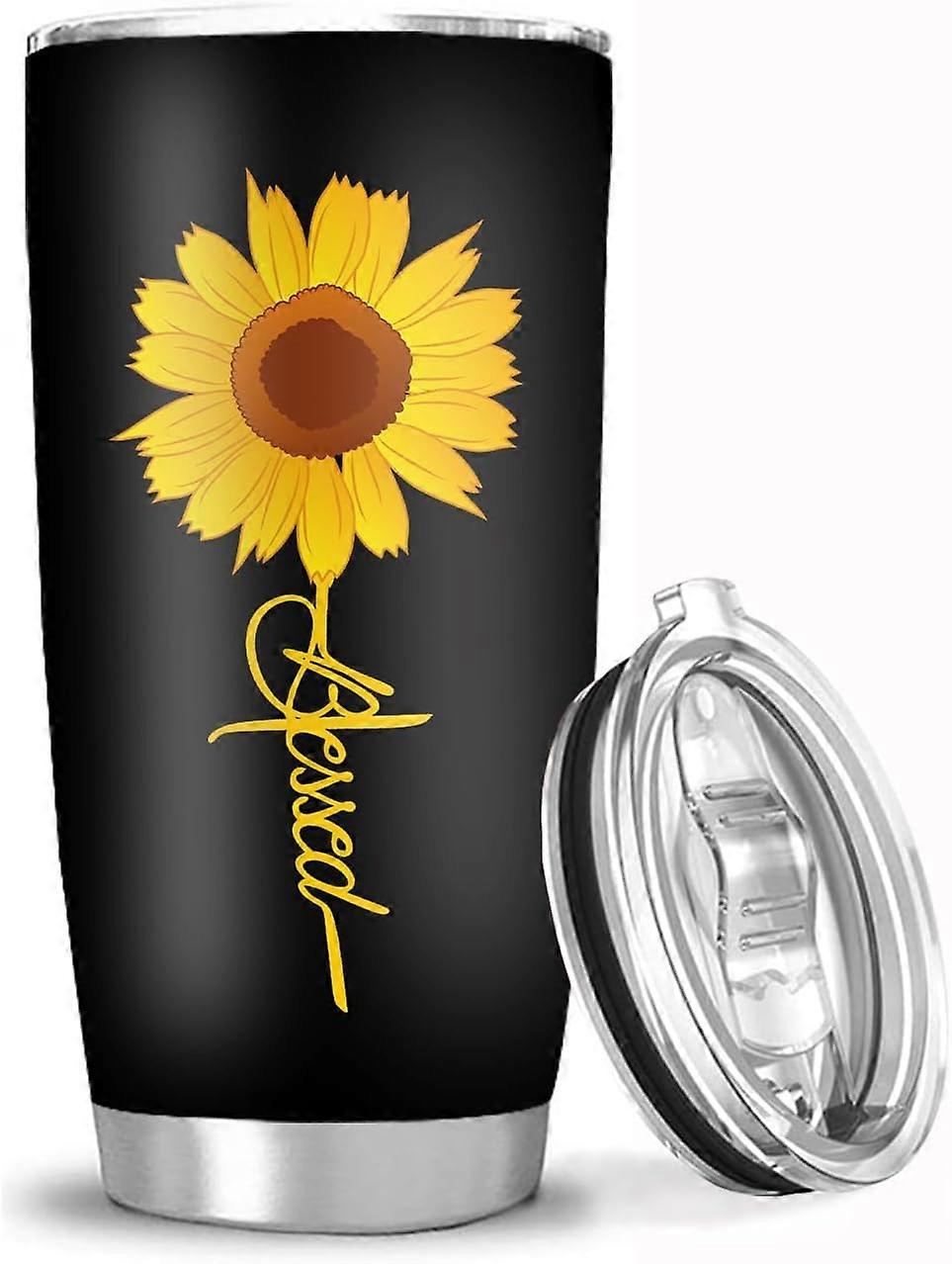 عباد الشمس الإيمان المبارك أكواب بهلوان 20 أونصة مع غطاء - هدايا مسيحية للرجال والنساء - هدايا عيد ميلاد المهرجان لأبي أمي - معزول قهوة السفر مو