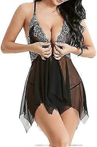 Jianghuo 여성 섹시한 란제리 레이스 Babydoll 세트 오픈 프론트 스타일 잠옷 스트랩 드레스