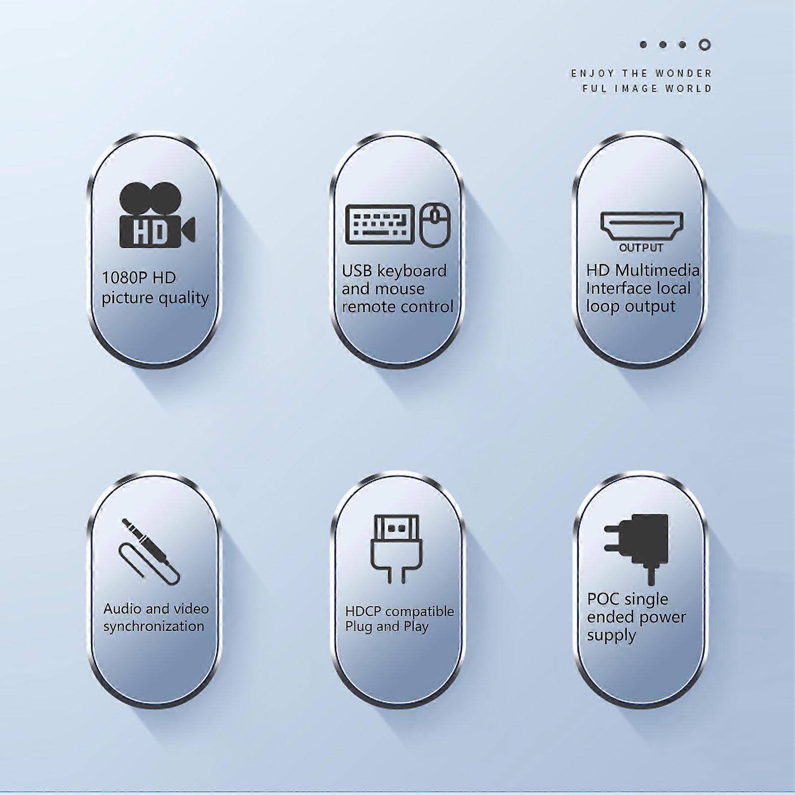 HD Multimedia Interface KVM Extender 197ft 1920x1080P 60Hz Remote Operation POC Function HD KVM Extender 100?240V UK Plug