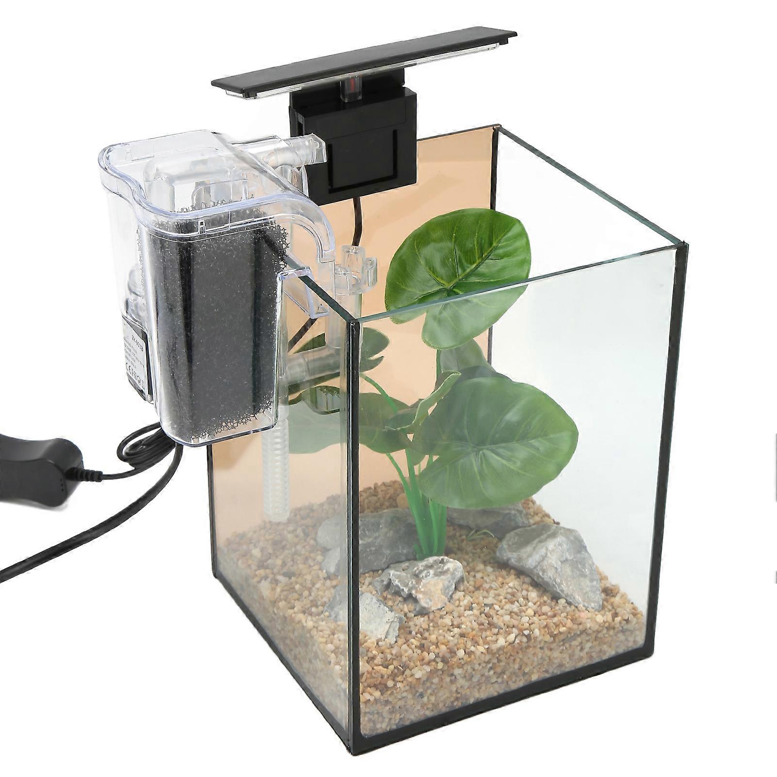 Small Fish Tank Starter Kit with Filter Pump and LED Light for Desktop Decoration 220V