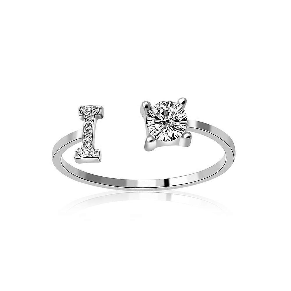 A-Z Letter Metal Adjustable Opening Ring Initials Name Alphabet(I)
