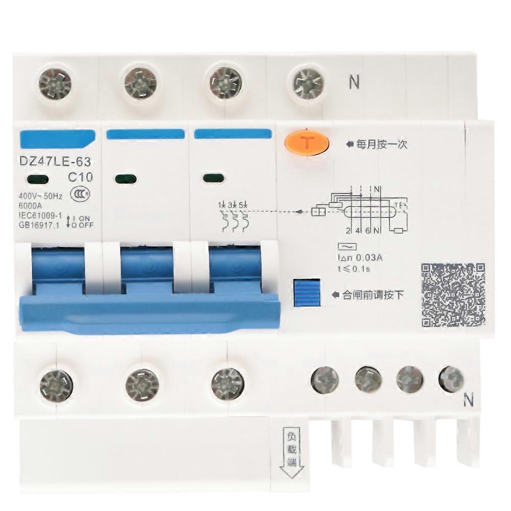 DZ47LE 63 3P+N 10A Residual Circuit Circuit Breaker Over Current Leakage Protection YEMAA