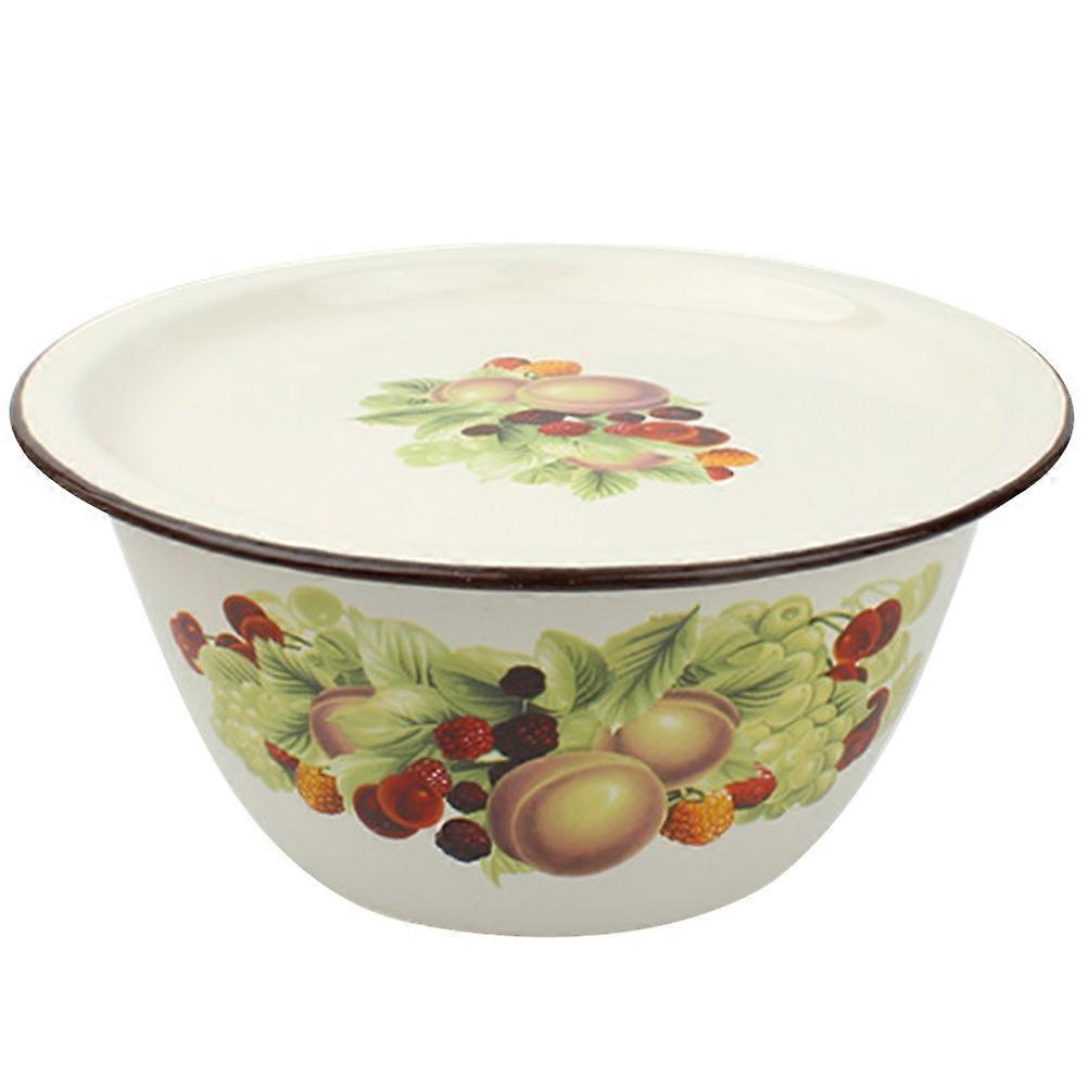 1 Set of Vintage Enamel Basin with Lid Enamel Mixing Bowl Kitchen Serving Bowl Lard Oil Basin