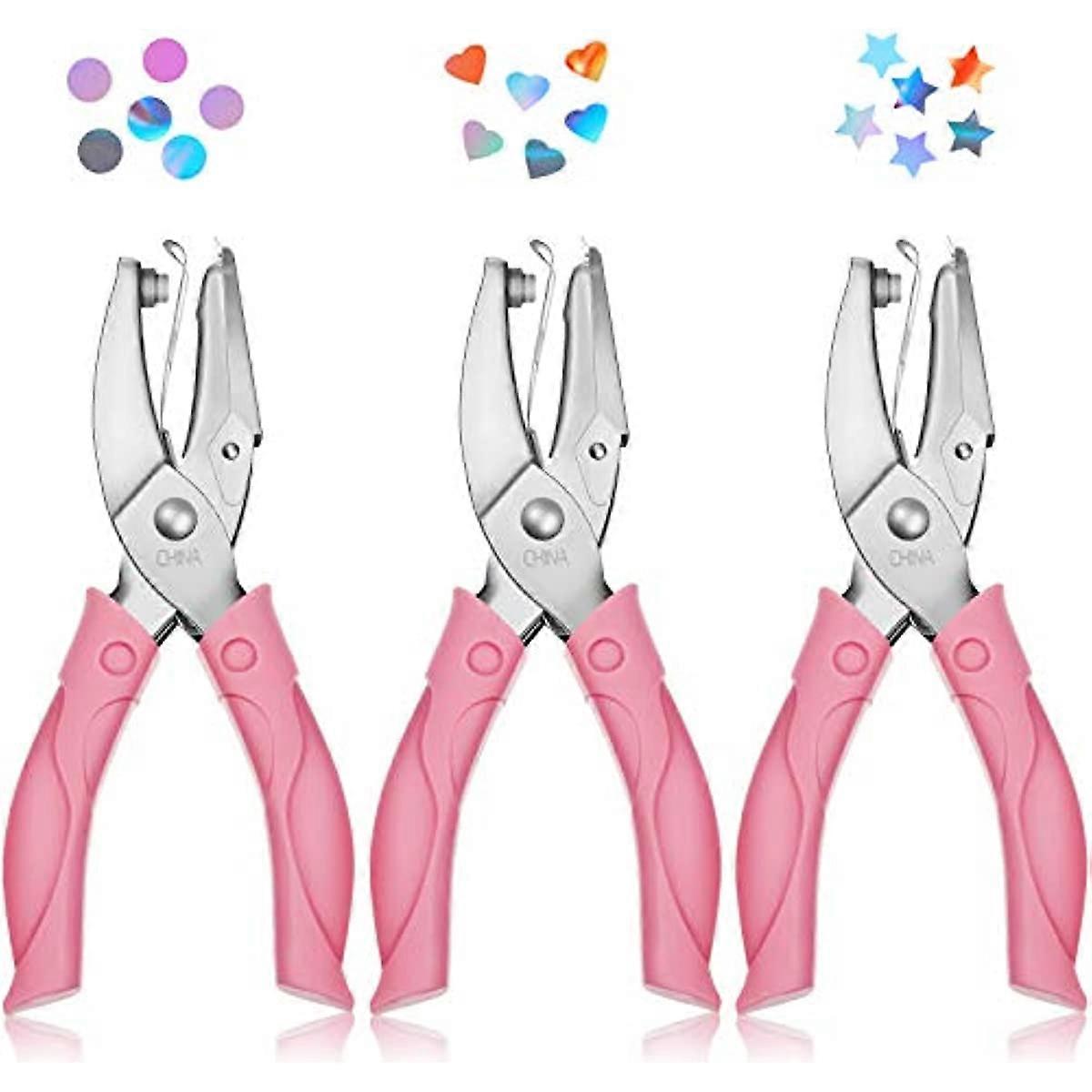 3 Pieces Handheld Hole Paper Punch Metal Single Hole Paper Punch Punchers with Soft Grip and 025 Inch Circle 02 Inch Star 022 Inch Heart Holes for DIY