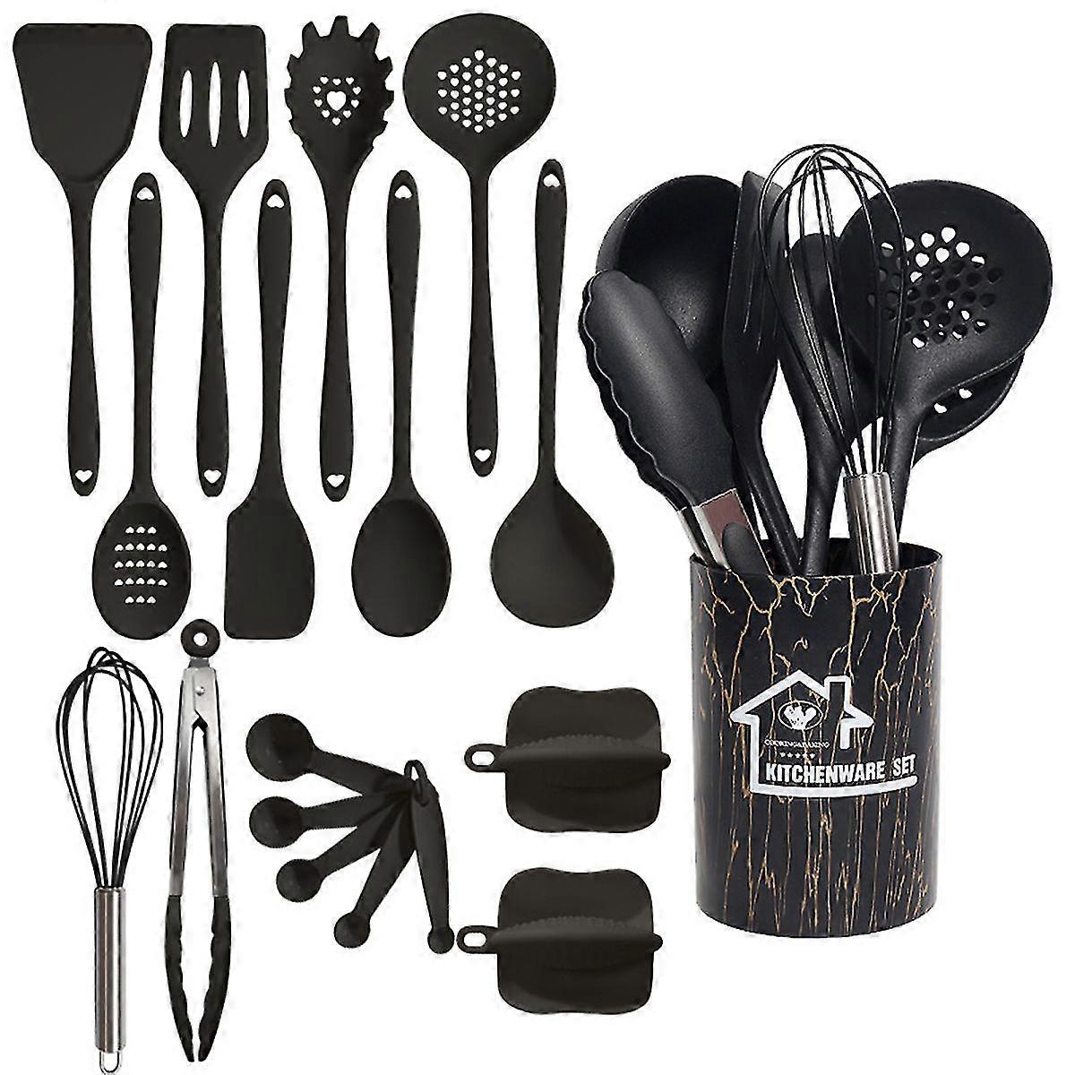 18pcs/set, Silicone Kitchen Utensils Set With Storage Bucket, Heat Resistant Cooking Utensils Set, Non-stick Silicone Kitchen Spatula And Spoon, Egg B