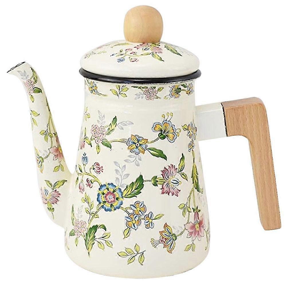 Enamel Teapot Household Tea Kettle With Wooden Handle Enamel Teapot Enamel Tea Maker