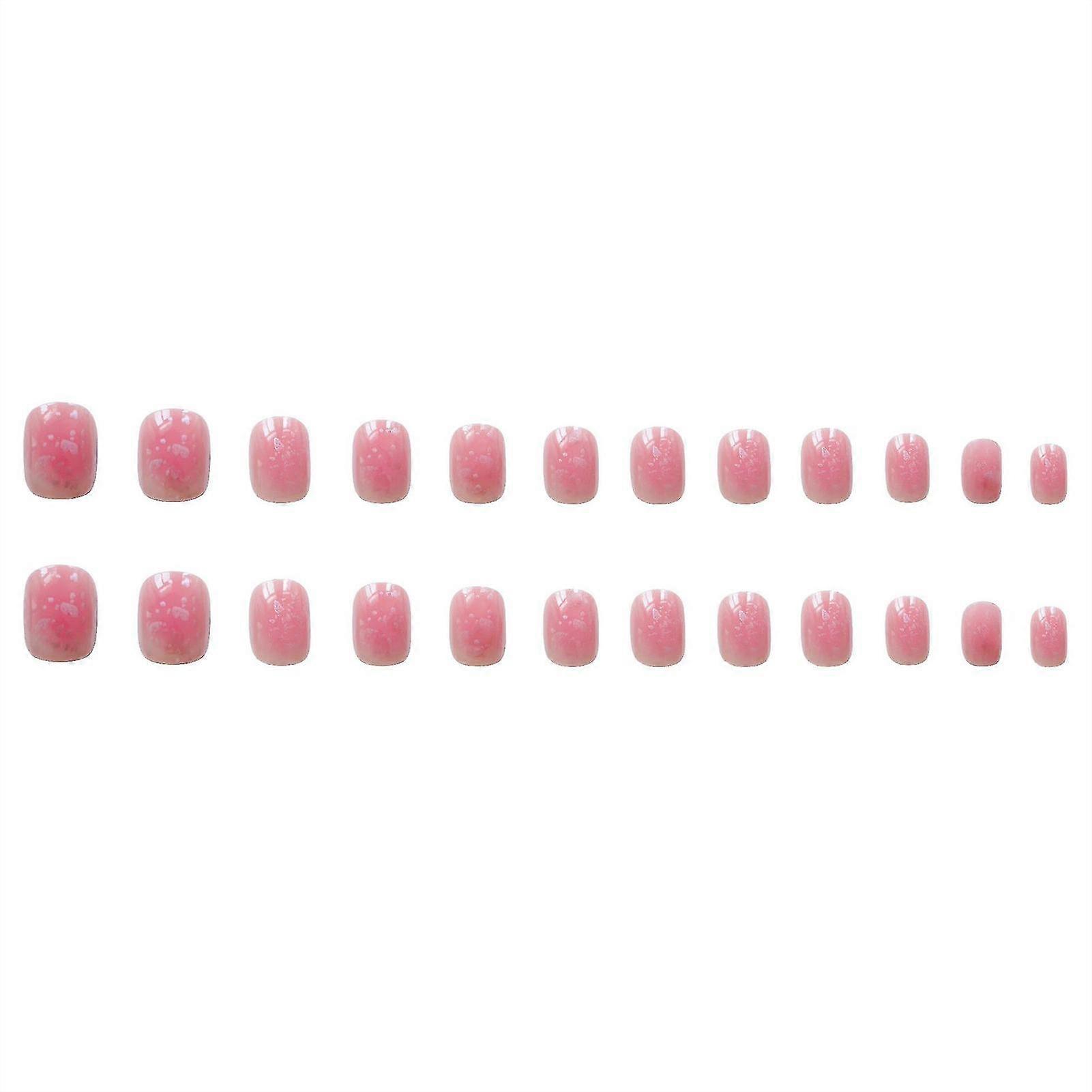 Pink Blushed Flash Fake Nails With Sequins Elegant Charming Nails For Spring And Daily Travel