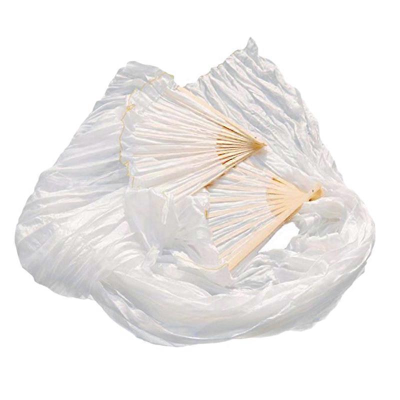100% Zijde Unisex Chinese Zijde Sluier Dans Fans 1 stuks Buikdans Fans Witte Kleur 180x90Cm