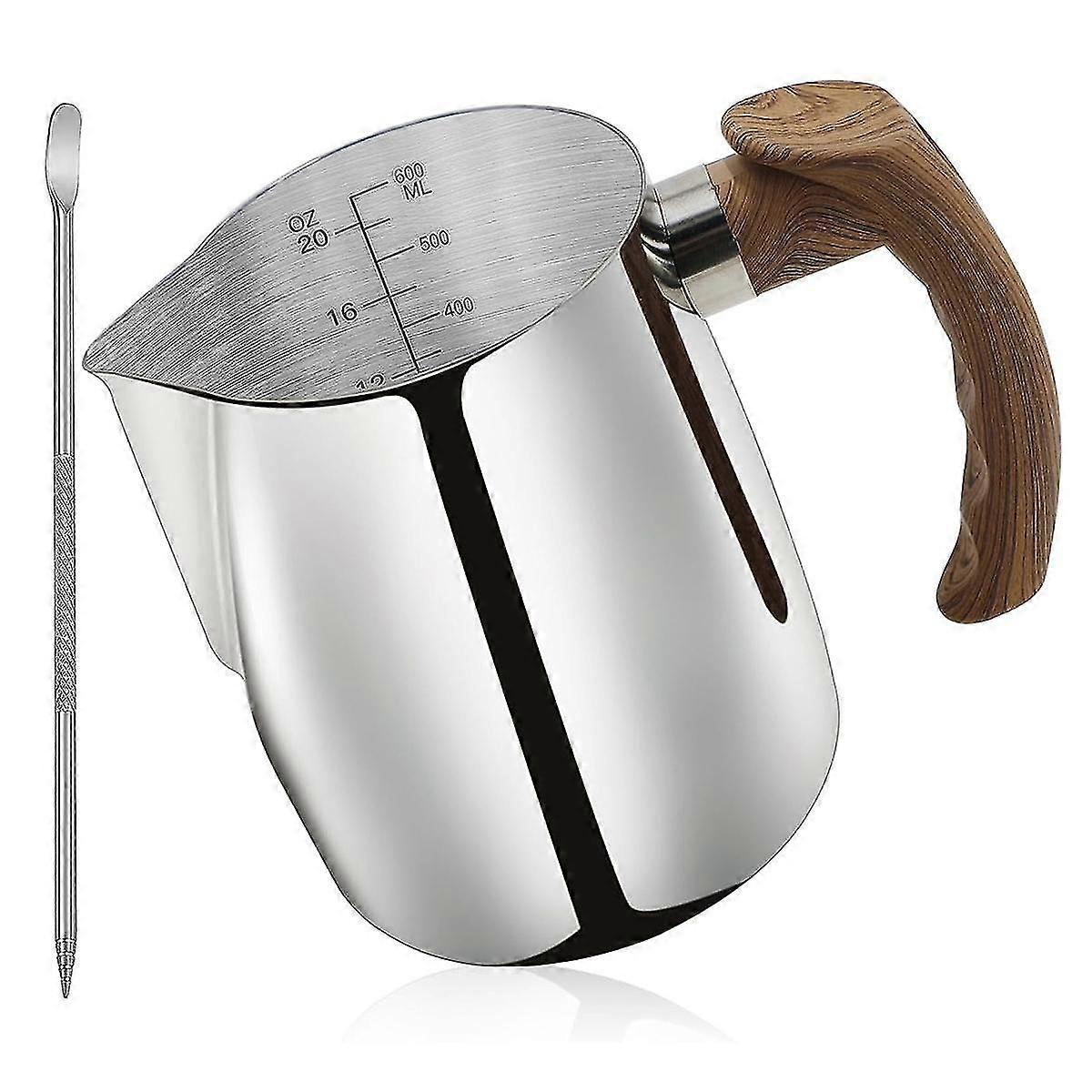 Milk Frothing Pitcher 20 Oz (600ml),espresso Steaming Pitchers With Anti-scald Handle, Milk Frother