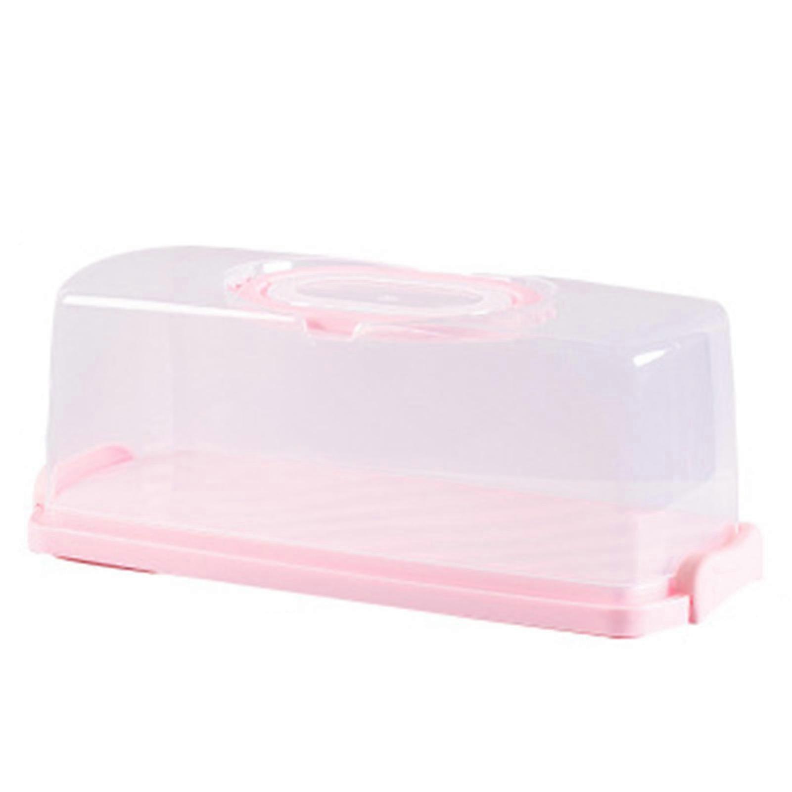 Rectangular Plastic Cake Box, Pink Portable Storage Container for Bread and Toast