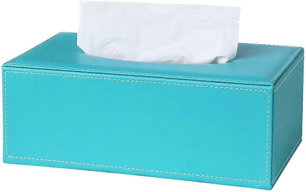 Caja de pañuelos de cuero rectangular (azul menta)