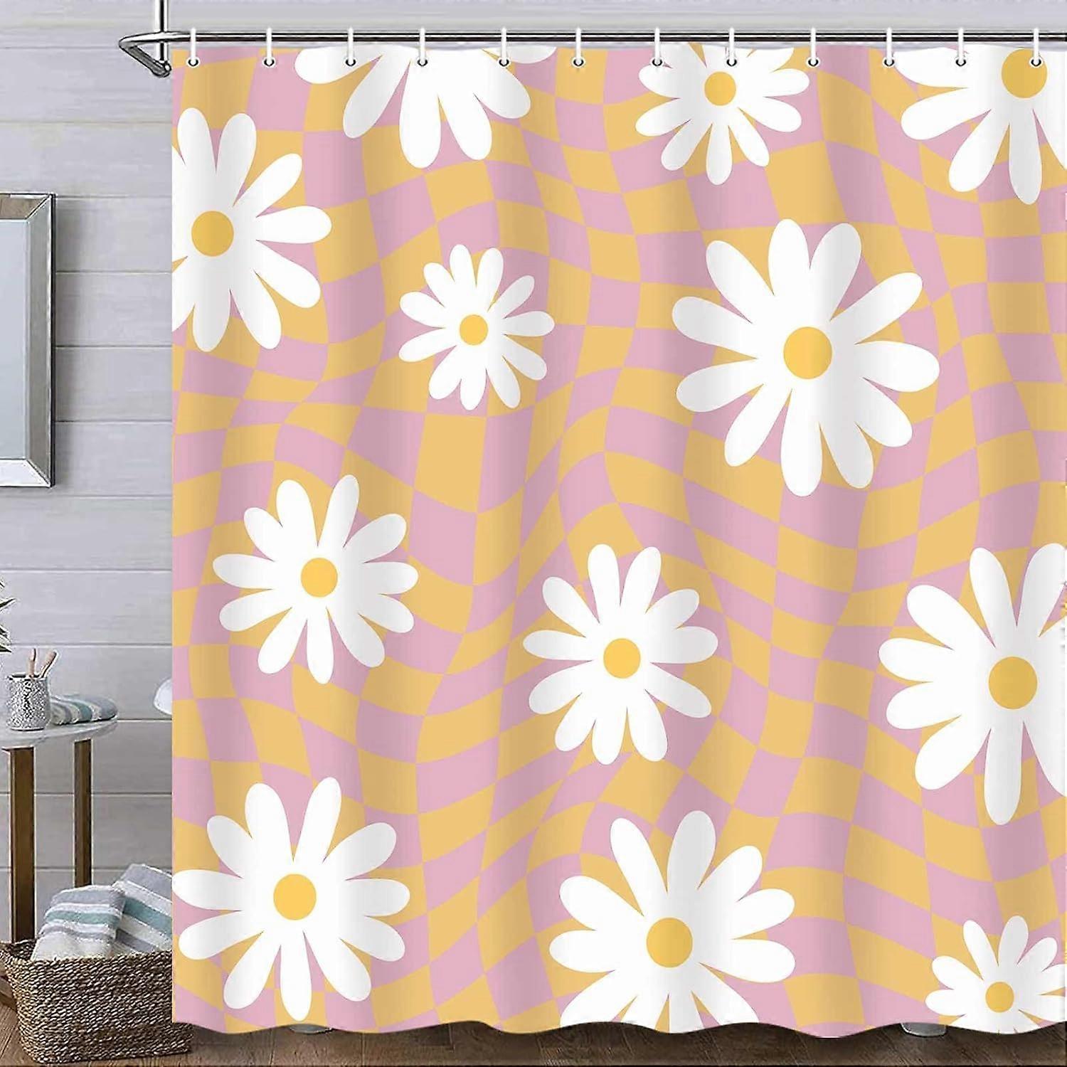 الرجعية متعددة الألوان متقلب خمر 70s دش الستار الهبي الملونة groovy الحد الأدنى من النسيج الجمالي حمام الستائر مجموعة منقوشة الفتيات قابل للغسل Bathroo