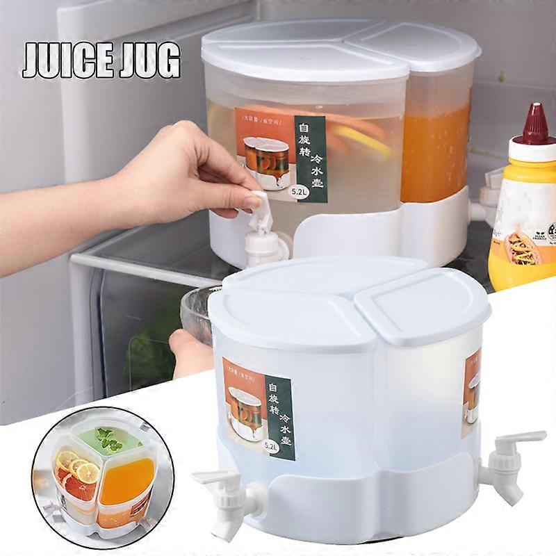 Cold Water Kettle Rotating Ice Water Juice Bucket with Faucet 3 Grids High Capacity Household Refrigerator Water Bucket New