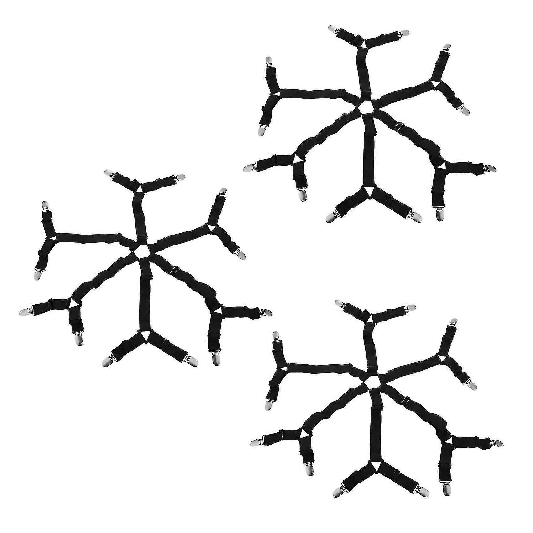 3x Bed Sheet Clip, 3 Way 6 Sides Adjustable Elastic And Firm,suitable Compatible With All Round And Square Matt