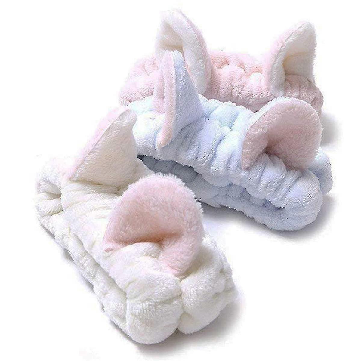 3 Pcs Women Ears Headbands - Cute Make Up Plush Cat Headband Soft Stretch,cloth Headwrap Kit