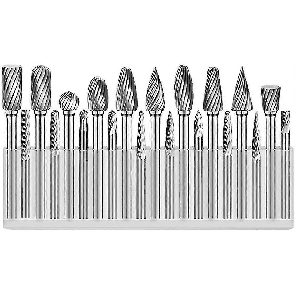 Carbide Burr Set Rotary File Rasp 1/8 & 1/4 Cutting Head Die Grinder Milling Bit 20Pcs (Single Cut Rotary Burr)