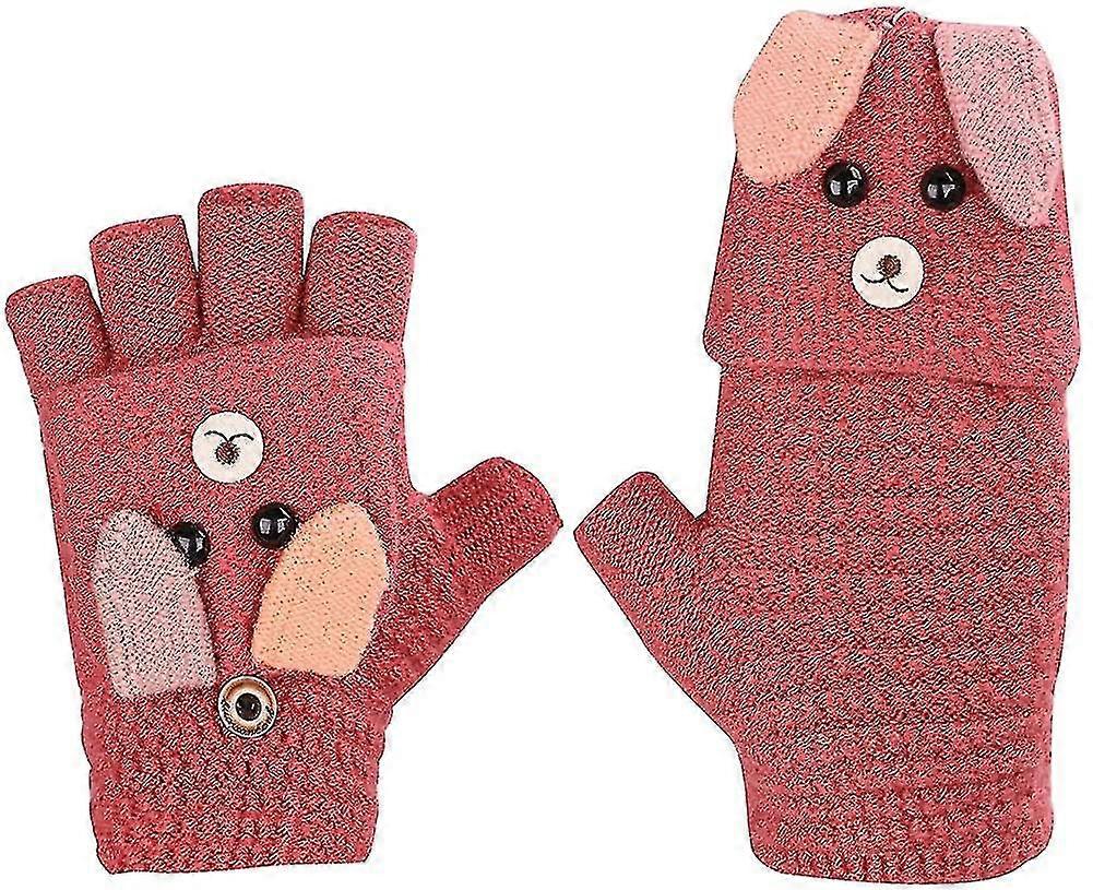 Girls Boys Mitten Mittens 8-13 Years Old Winter Rabbit Pattern Knitted Flip