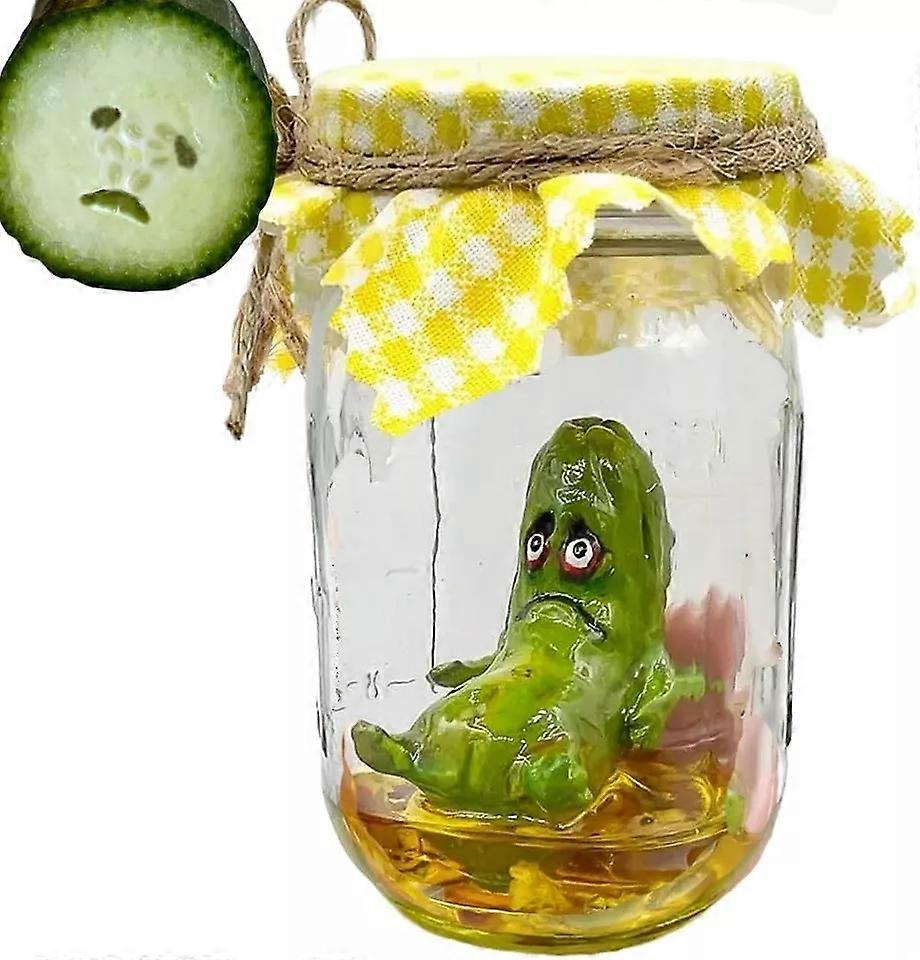 Grumpy Pickle in a Jar Sculpture, Handmade Cute Emotional Support Pickle Gift