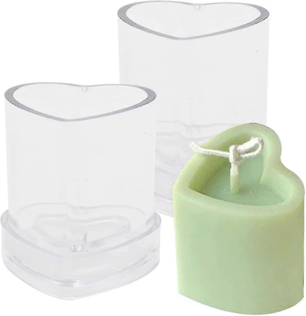2 Pcs Diy Handmade Plastic Heart Shaped Candle Mold