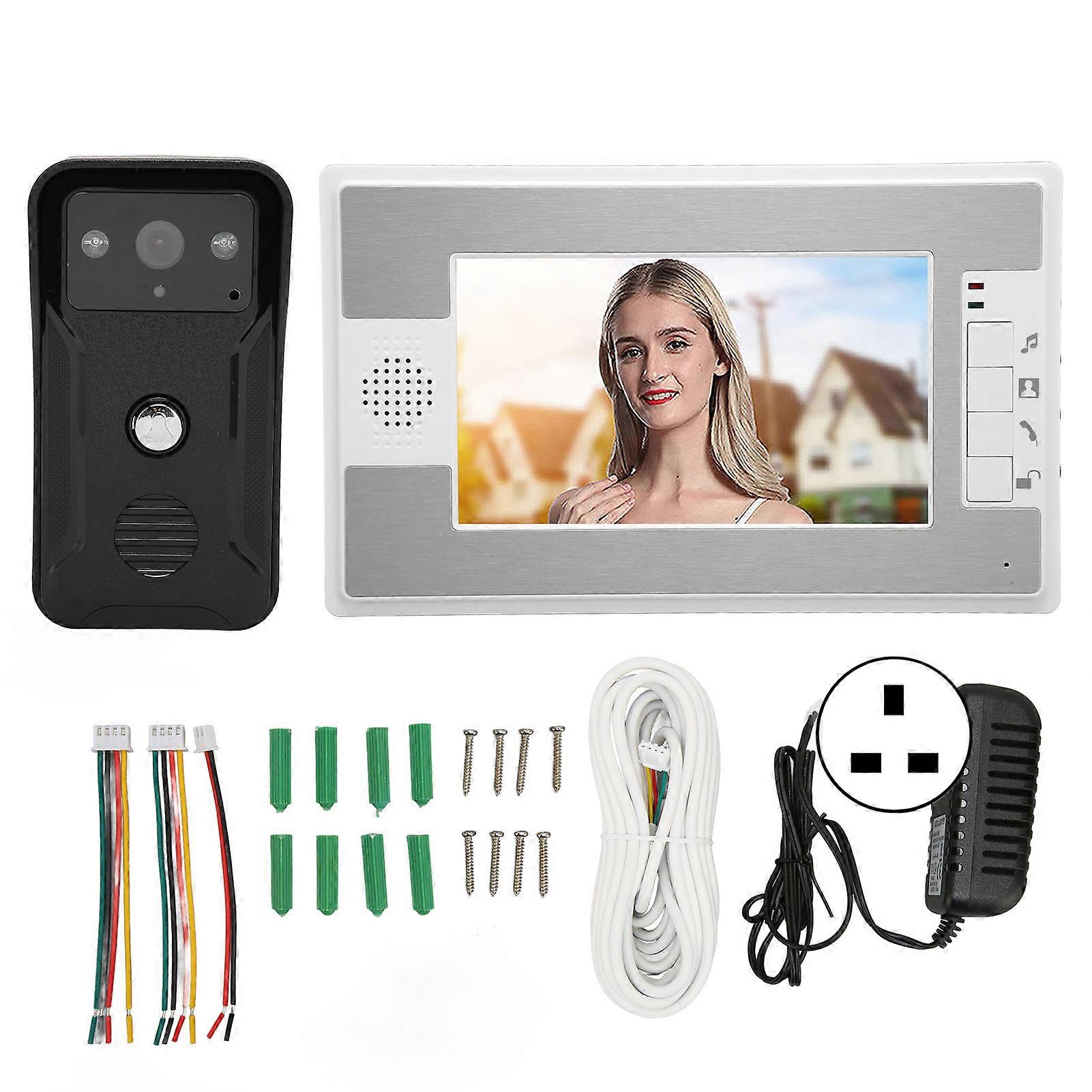 Video dør telefon ringeklokke 7 tommers farge TFT LCD nattsyn video intercom skjerm for hjemmesikkerhet 100?240V britisk plugg
