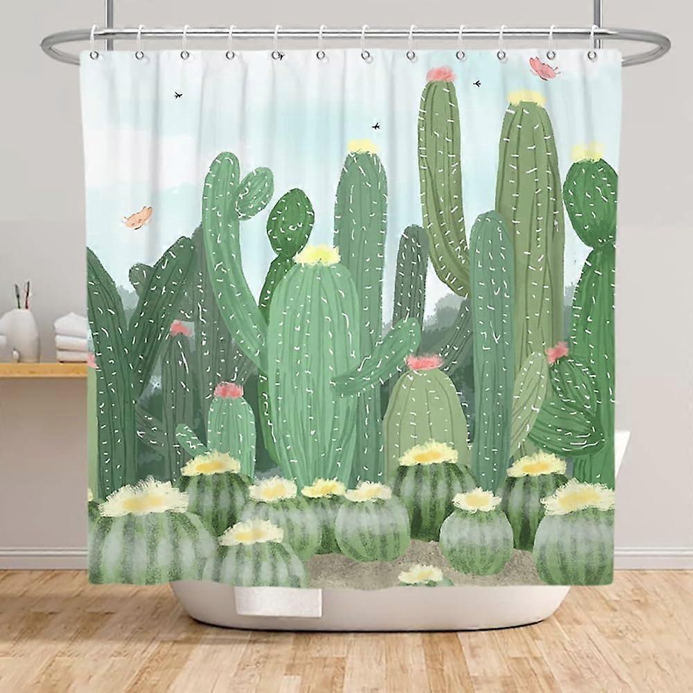 72x72 Inches Cactus Shower Curtain Green Succulent Cacti Mexican Tropical Desert Plants Flowers Shower Curtains Set for Bathroom Decor Polyester Fabri