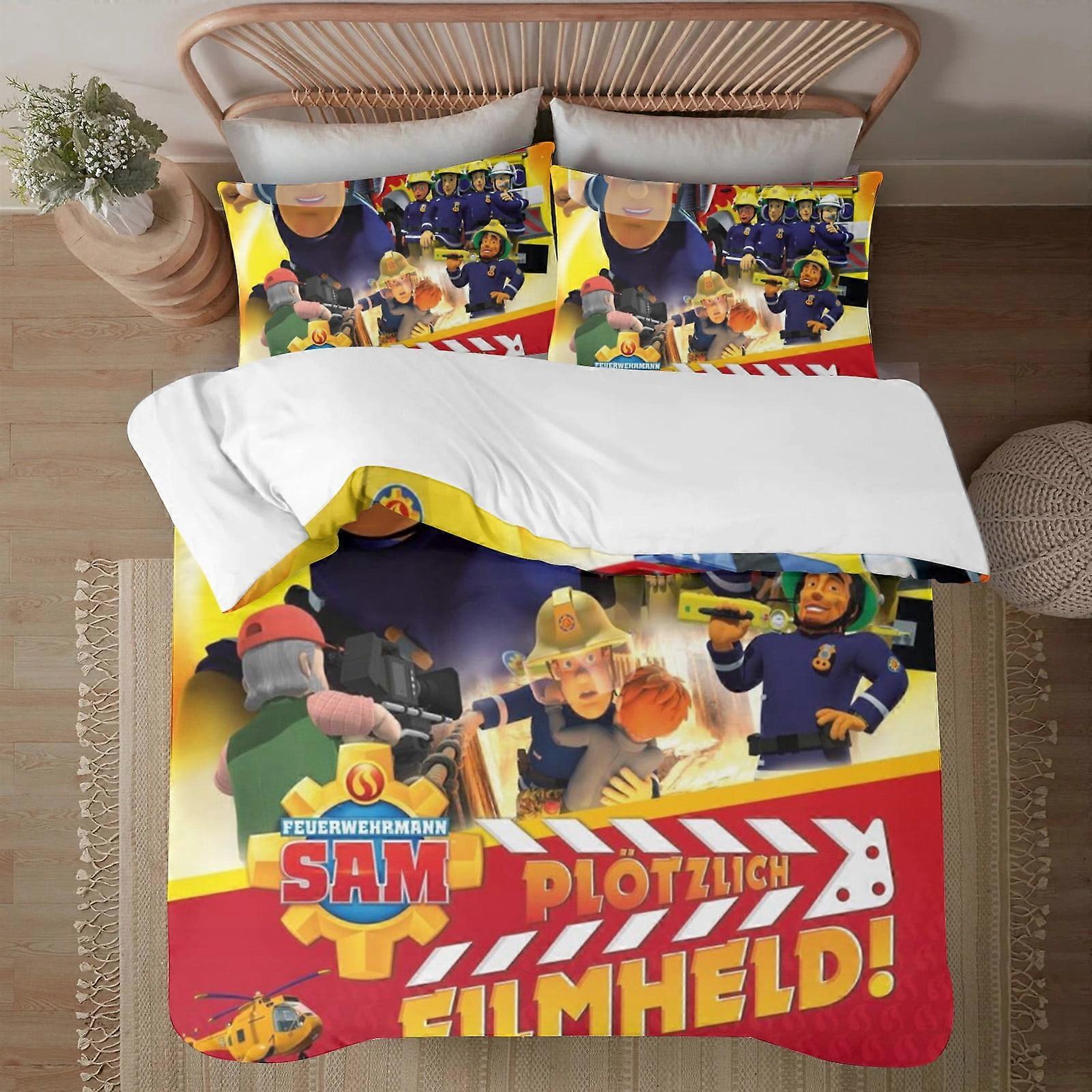 Bedding set BM277 Fireman Sam Soft 3D Printed Duvet Cover Bedding Set with Comforter Cover 3 Piece Set Includes 2 Pillowcases and 1 Cover Machine Wash