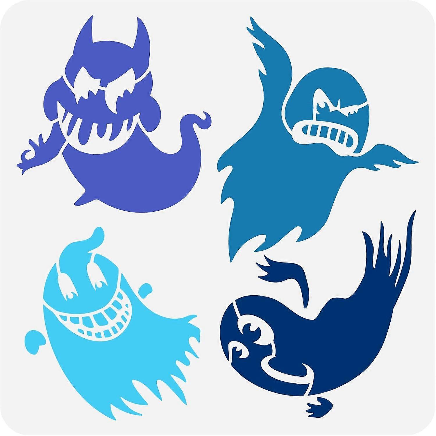 Ghost Stencil 11.8x11.8 inch Ghost Face Painting Stencil Plastic 4 Styles Ghost Pattern Stencil Halloween Decoration Stencil for Painting Art DIY Furn