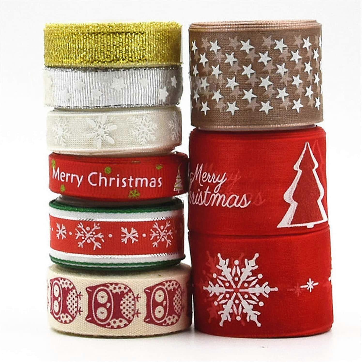9Pcs Christmas Ribbon Roll for Gift Wrapping Xmas Tree Party Decor