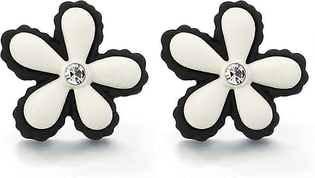 Belle Noir Blanc Fleur Statement Dclaration Clous d'oreille Boucles d'oreilles avec Zircone Cubique