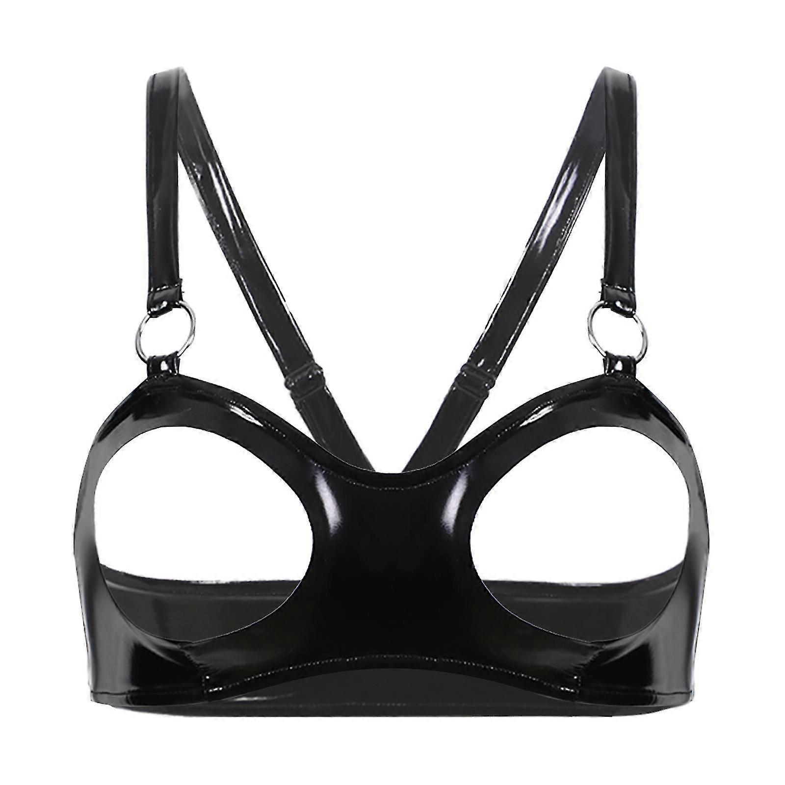 בגדי ריקוד נשים הלבשה תחתונה מראה רטוב עור פטנט פתוחה חולצות חזייה רצועות מתכווננות O טבעת ללא חיתוך עליון הלבשה תחתונה חזייה תחתונים