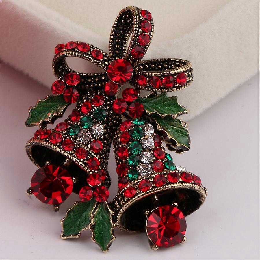 Elegant Rhinestone Bow & Bell Festive Brooch