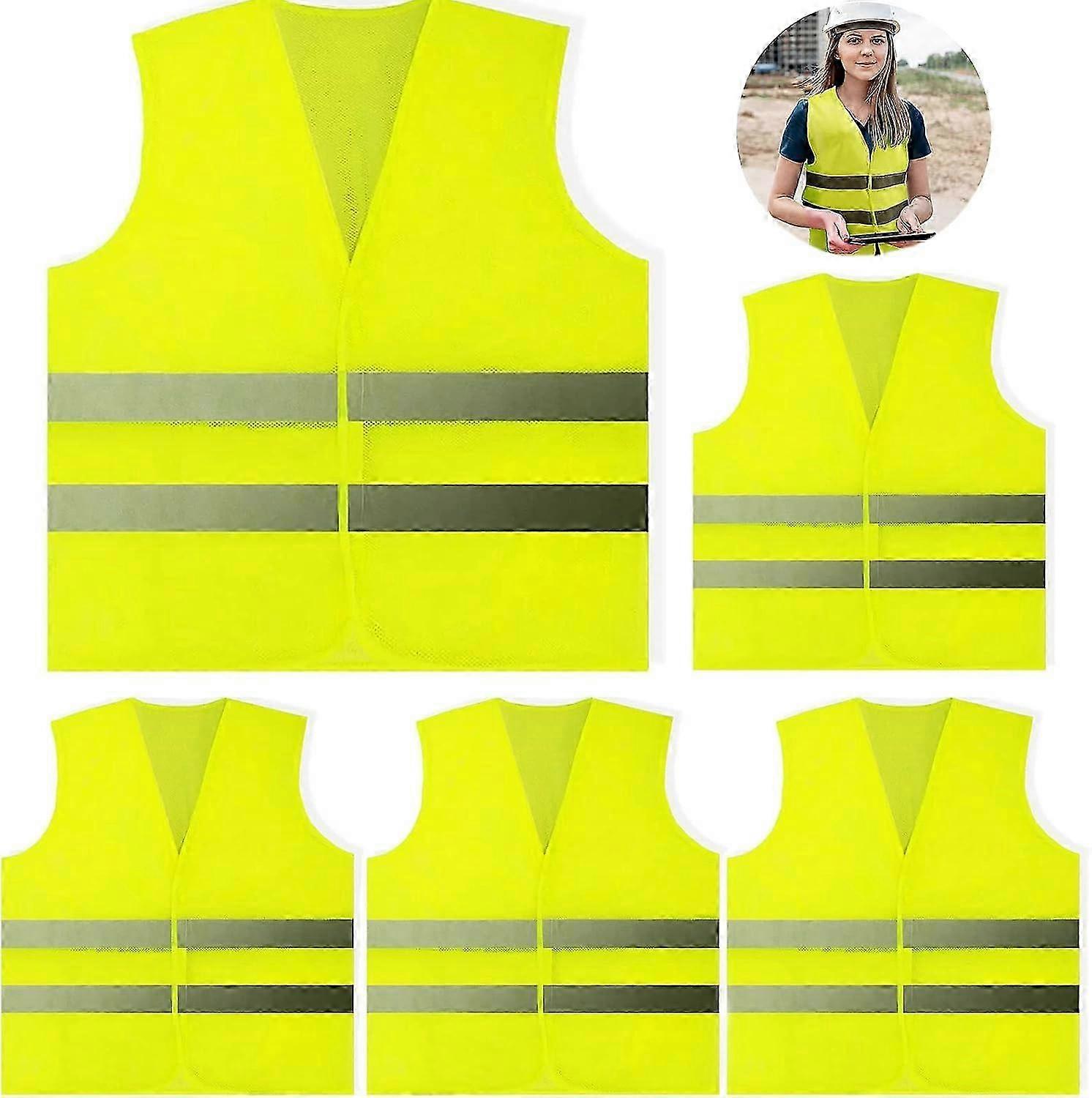 5 Pack Hi Vis Vests,Safety Vests,Standard Size Reflective High Visibility Vests,Unisex Hi Vis Jacket for Traffic Work, Running, Surveyor