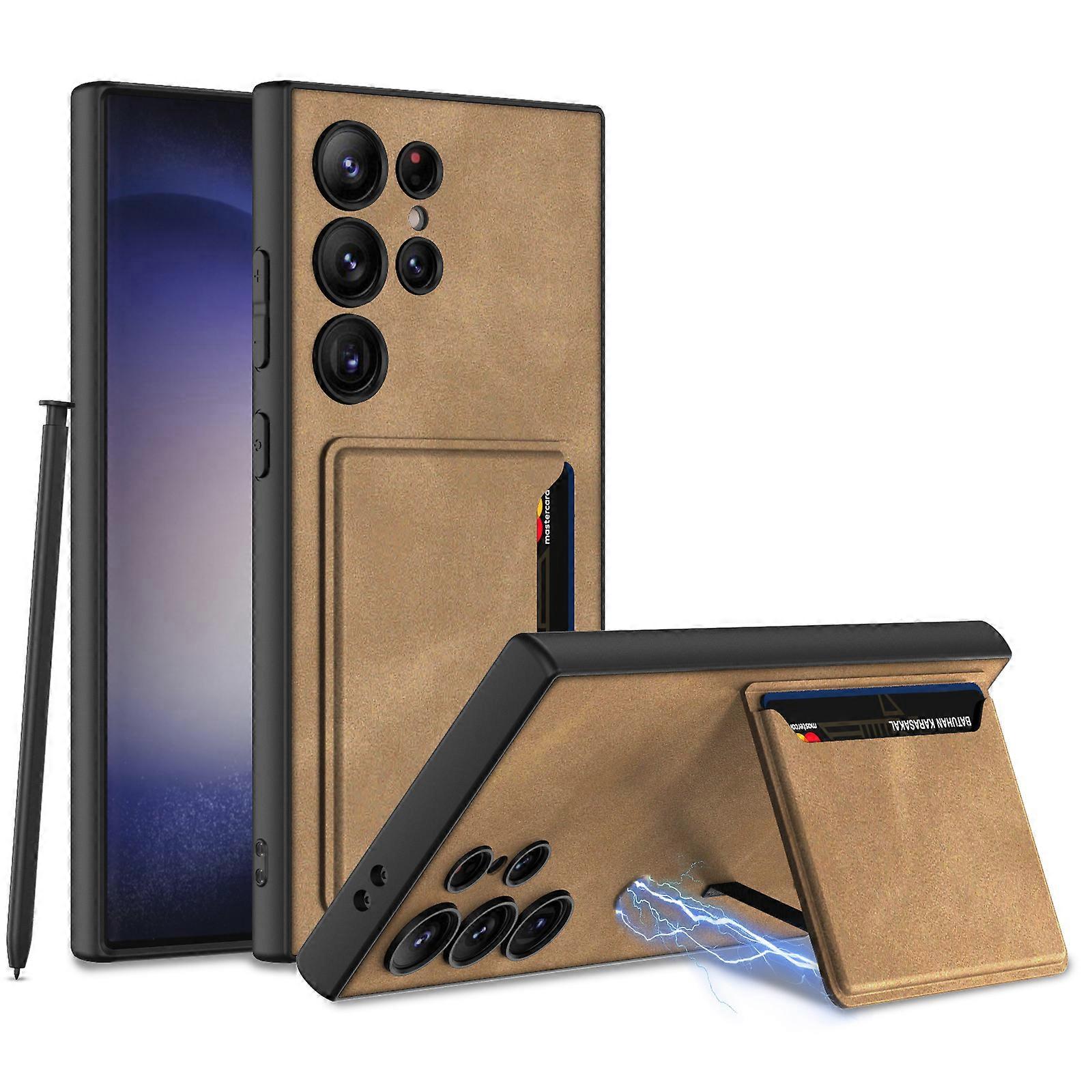 Compatible with Samsung Galaxy S24 Case with Card Holder & Magnetic Kickstand, Leather Phone Case Wallet Case