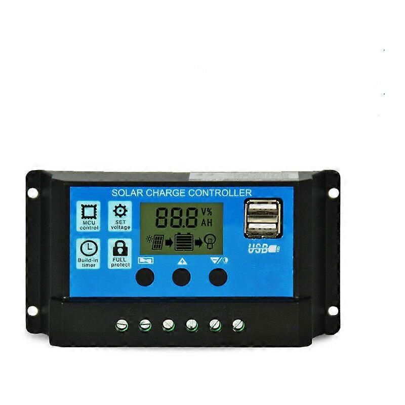 Smart Solar Panel Charge Controller PWM Solar Panel Charge Controller, 12V/24V, 30A, LCD Display, Dual USB Port