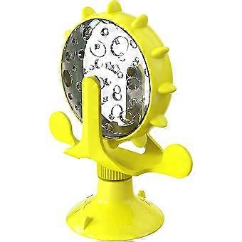 Interactive Cat Toy, Windmill Cat Toy, Cat Treat Dispenser, Cat Interactive Feeder, Strong Suction Sucker  Yellow