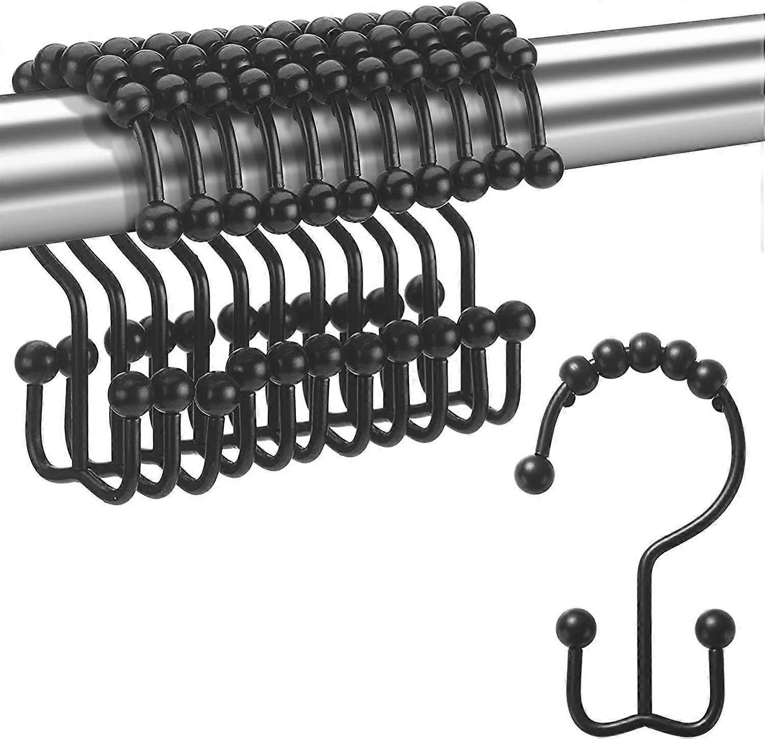 Shower Curtain Hooks Rings, Rust-Resistant Metal Double Glide Shower Hooks for Bathroom Shower Rods Curtains, Set of 12 Hooks - Nickel