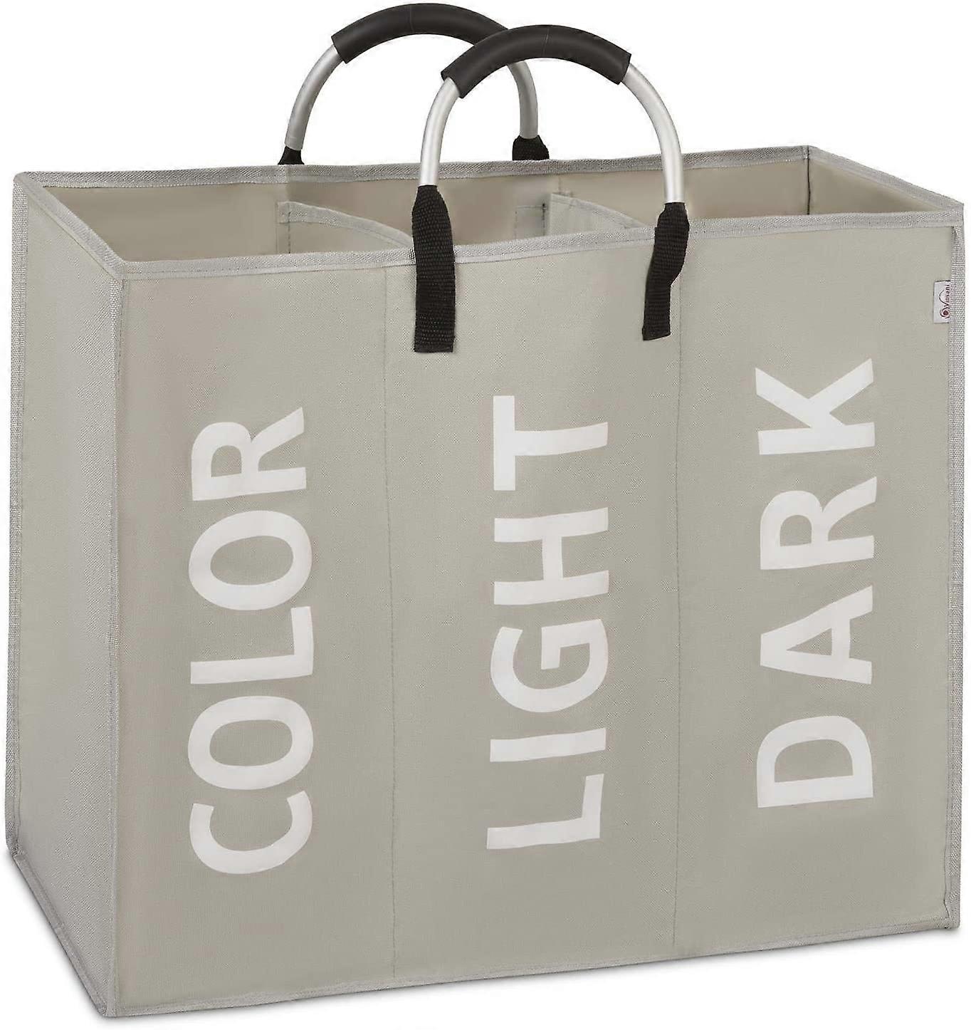 3 Sections Laundry Hamper Collapsible Bag Foldable Cloth Basket Portable Storage Bin