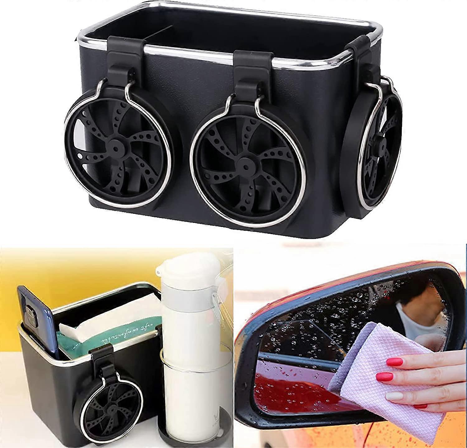 Αναβαθμισμένη θήκη αποθήκευσης υποβραχιόνων αυτοκινήτου Ποτηροθήκη νερού, υποβραχιόνιο γενικής χρήσης με 3 πτυσσόμενες ποτηροθήκες Κουτί αποθήκευσης αυτοκινήτου με απορροφητικό πανί καθαρισμού