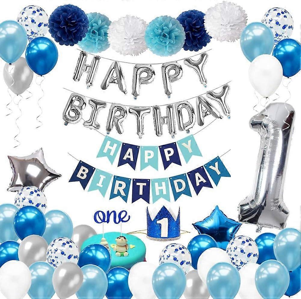 1歳の誕生日の装飾少年ブルーベイビー1歳の誕生日パーティーブルーキットセット