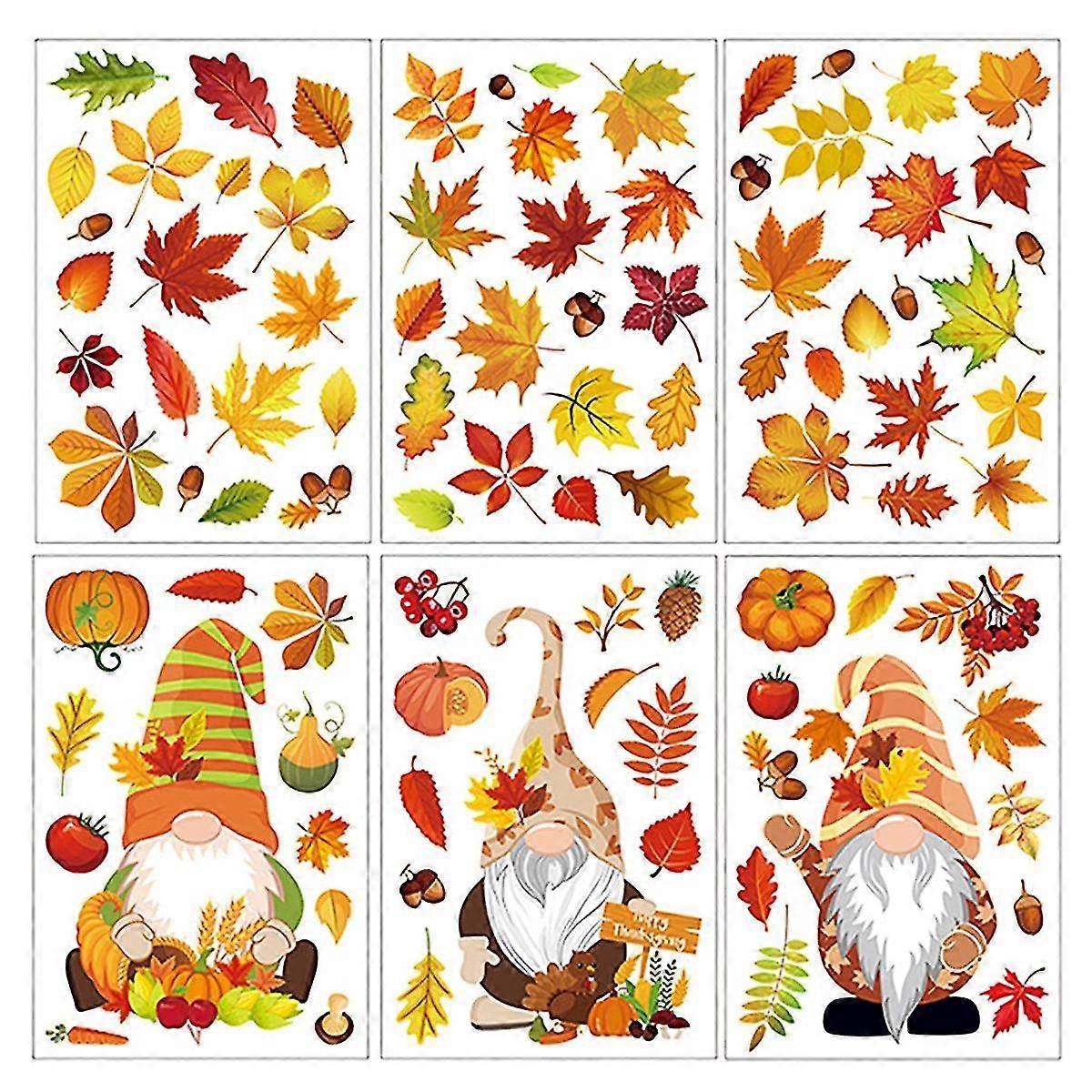Gnome Fall Leaf Thanksgiving Window Clings Fall Window Decals Window Sticker Autumn Window Decorati