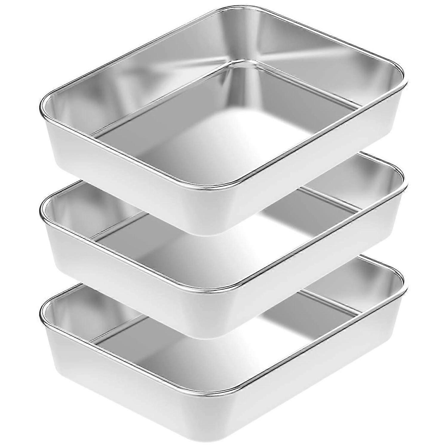 Small Lasagna Pan Set 3, Rectangular Cake Pan, Stainless Steel Roaster Pasta Baking Cookie Sheet Pa