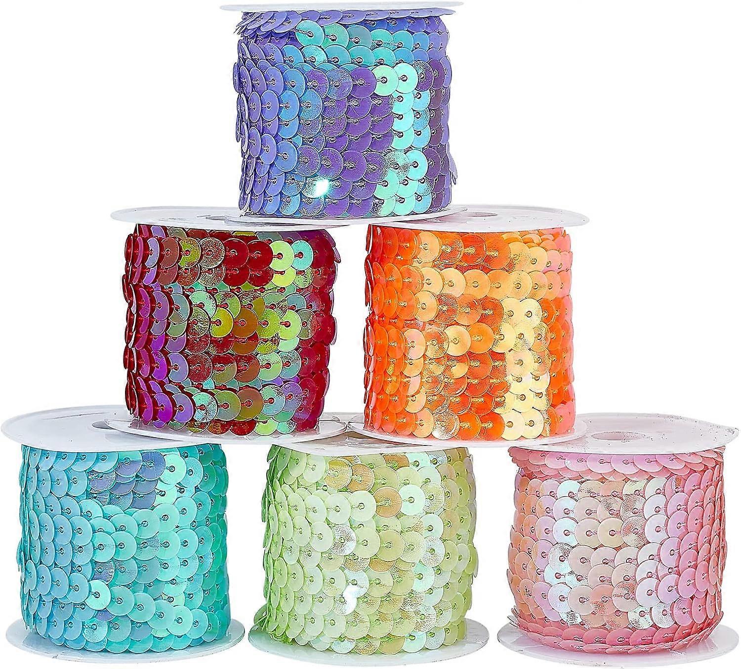 6 rolls 6 colors Eco-Friendly Plastic Paillette Beads Sequins Beads Ornament Accessories AB Color Flat Round Mixed Color 6mm about 5m/roll 1 roll/colo