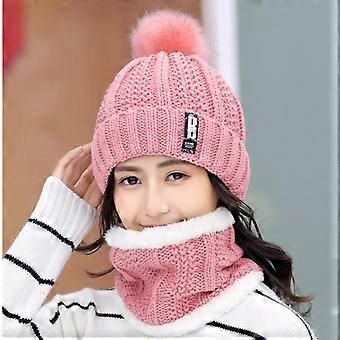 Brand Winter Knitted Scarf Hat Set Thick Warm Skullies Beanies Hats for Women Solid Outdoor Snow Riding Ski Bonnet Caps Girl #5