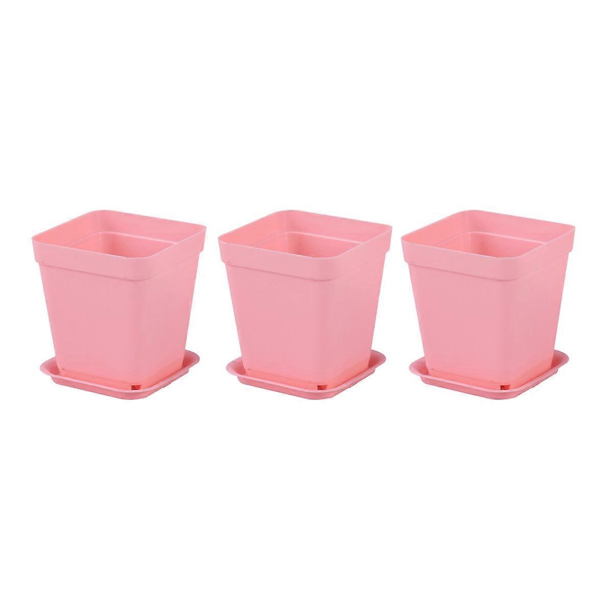 6pcs Thicken Flower Pots Square Planters Pot Trays Plastic Pots Creative Small Square Pots for Succulent Plants(each 3 of Small Pink Square Basin,Pink