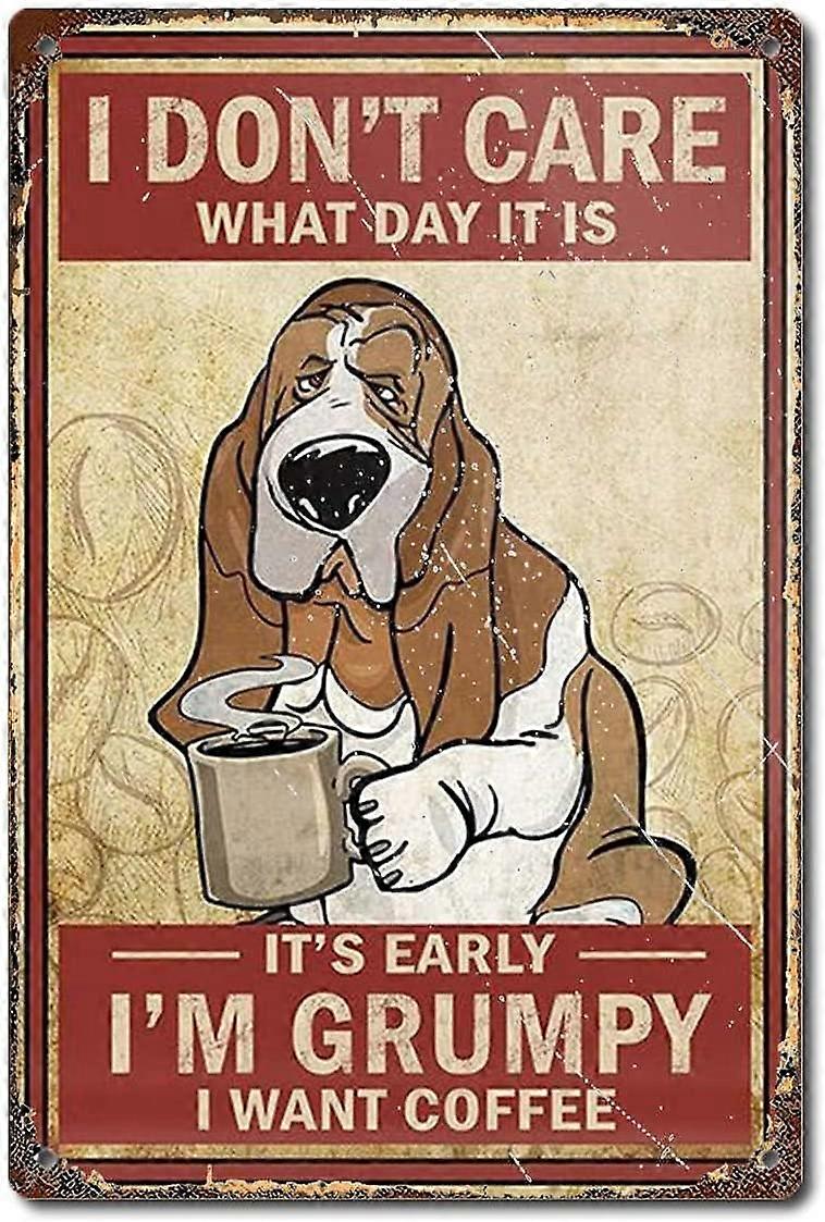 バセットハウンド愛好家への贈り物私は気にしないコーヒーショップキャンバスウォールアート犬キャンバスバスルームホームリビングデコレーションポスターキャンバス、レトロな家の装飾、ブリキサインウォル
