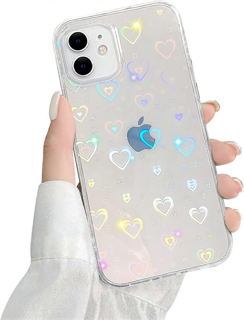 Compatible with iPhone XR Case with Clear Holographic Glitter Heart Pattern for Women Girls Fashion Soft Flexible Durable Slim TPU Cases for iPhone XR